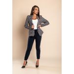 Costum Elegant Cu Pantalon Si Blazer Cu Imprimeu Geometric Nunzia, Albastru Inchis