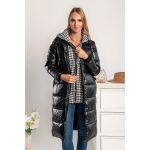 Geaca Lunga Matlasata Cu Gluga Detasabila Moena, Neagra
