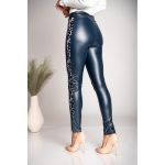 Leggings Eleganti Din Piele Sintetica Cu Dantela Margaretta, Albastru Inchis