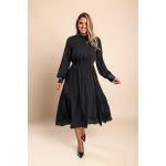 Rochie Midi Eleganta Cu Detaliu Din Imitatie Piele Plana, Neagra
