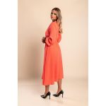 Rochie Midi Eleganta Cu Detaliu Din Imitatie Piele Plana, Portocaliu