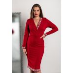 Rochie Midi Eleganta Cu Imprimeu Geometric, Bordo