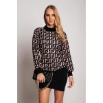 Rochie Mini Eleganta Cu Imprimeu Geometric Trina, Negru Si Bej