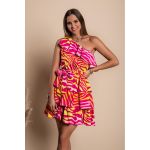 Rochie Mini Eleganta Cu Volane Bovina, Fucsia