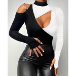 Top Cu Decolteu Asimetric Tahy, Alb/Negru