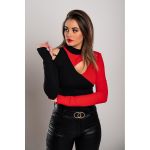 Top Cu Decolteu Asimetric Tahy, Negru/RoÈ™u