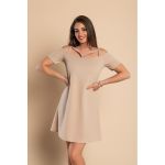 Rochie Mini Eleganta Cu Maneci Scurte, Umeri Deschisi Si Bretele Cecina, Bej