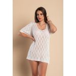 Rochie Mini Tricotata Cu Maneci Scurte, Alba