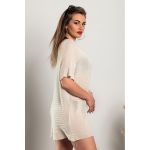 Rochie Mini Tricotata Cu Maneci Scurte, Crem