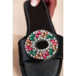 Sandale Cu Brosa Decorativa, Negre