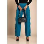 Pantaloni Eleganti Cu Nasturi, Albastru Petrol