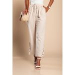 Pantaloni Eleganti Din Bumbac Cu Dantela, Bej