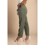 Pantaloni Lungi Cu Centura Decorativa, Verde Olive