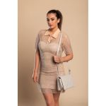 Rochie Din PlasÄƒ NecÄƒptuÅŸitÄƒ Cu Strasuri, Bej