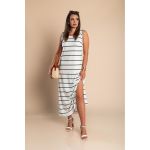 Rochie Maxi Cu Imprimeu Cu Dungi, Alba