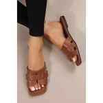 Sandale Din Imitatie De Piele, Maro
