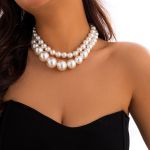 Set Doua Coliere Cu Imitatie De Perle, Alb