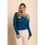 Top Cu Imprimeu Geometric, Albastru Petrol