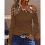 Top Cu Imprimeu Geometric, Maro