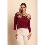 Top Cu Imprimeu Geometric, Visiniu