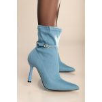 Botine Cu Toc Inalt Din Imitatie Denim, Albastru Deschis