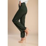 Pantaloni Eleganti Cu Detaliu Metalic, Verde Masliniu