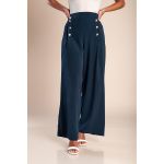 Pantaloni Lungi Eleganti Cu Nasturi, Albastru Inchis