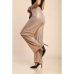 Pantaloni Lungi Eleganti Marimi Plus Cu Paiete, Culoare Aurie