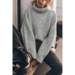 Pulover Oversize Cu Guler, Gri Deschis