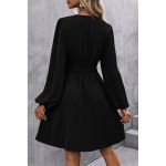 Rochie Midi Cu Talie ElasticÄƒ, NeagrÄƒ
