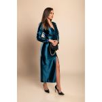 Rochie Midi Eleganta Din Imitatie Satin, Petrol