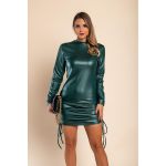 Rochie Mini Eleganta Din Imitatie De Piele, Verde Inchis