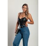 Top Elegant Cu Detalii Din Imitatie De Piele, Negru