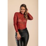 Top Semitransparent Cu Imprimeu Leopard, Rosu