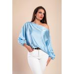 BluzÄƒ ElegantÄƒ Cu Decolteu Asimetric, Albastru Deschis