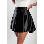 Fusta Mini Eleganta Din Imitatie De Satin, Neagra