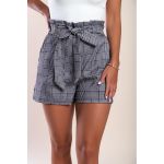 Pantaloni Scurti Eleganti Cu Imprimeu Carouri, Gri