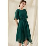 Rochie Lunga Midi Asimetrica, Verde Inchis