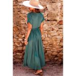 Rochie LungÄƒ PlisatÄƒ, Verde