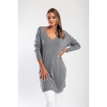 Rochie Mini Tricotata Cu Decolteu In "V", Gri
