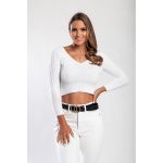 Top Tricotat Cu Decolteu Rotund, Alb