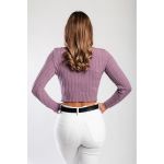 Top Tricotat Cu Decolteu Rotund, Liliac