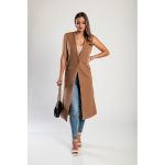 Vesta Lunga Eleganta Cu Nasture, Camel