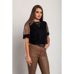 Tricou Din Bumbac Cu MÃ¢neci Transparente, Negru