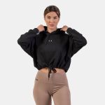 Hanorac pentru femei Loose Fit Hoodie Crop Iconic Black - NEBBIA