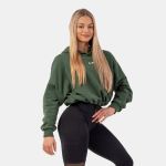 Hanorac pentru femei Loose Fit Hoodie Crop Iconic Dark Green - NEBBIA