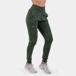 Pantaloni pentru femei High Waist Loose Fit Dark Green - NEBBIA