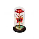 Trandafir de sticla artificial in cupola 15 cm cu lumina led