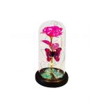 Trandafir de sticla artificial in cupola 15 cm cu lumina led