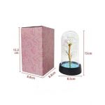 Trandafir de sticla artificial in cupola din plastic 15 cm cu lumina led